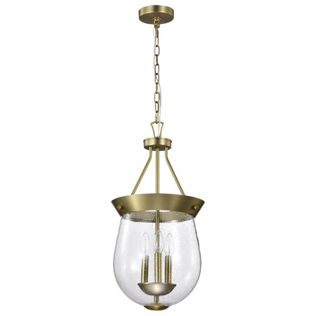 Nuvo Boliver 3-Light Pendant 11 in. Vintage Brass Clear Seeded Glass 60/7801